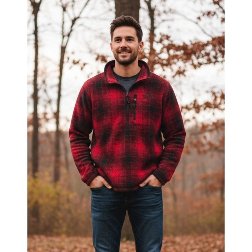 The North Face Novelty Gordon Lyons 1/4 Zip Fleece Pullover Mens XL Red Plaid‎
